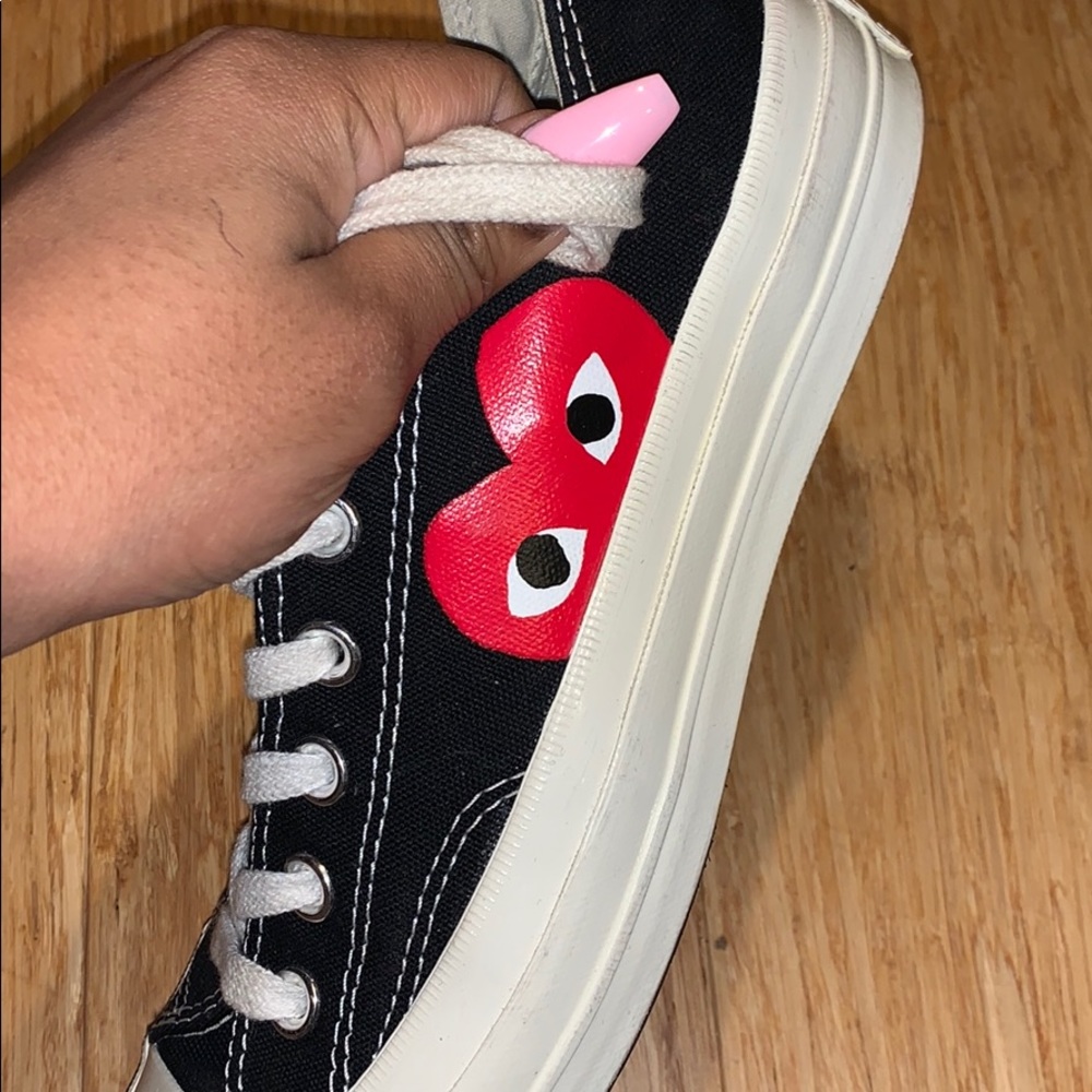Black Canvas Sneaker with Red Heart Detail - Women's Shoes